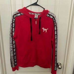 PINK red sequence zip-up jacket